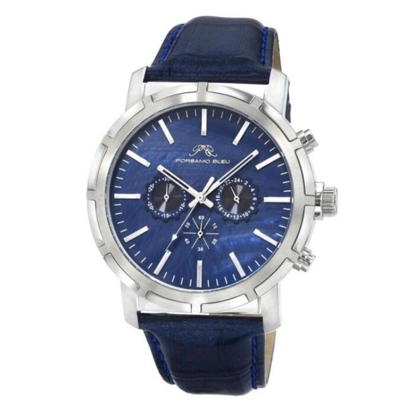 Porsamo Bleu MEN'S Nyc Chrono Chronograph Leather Blue Dial Watch 1282ANYL