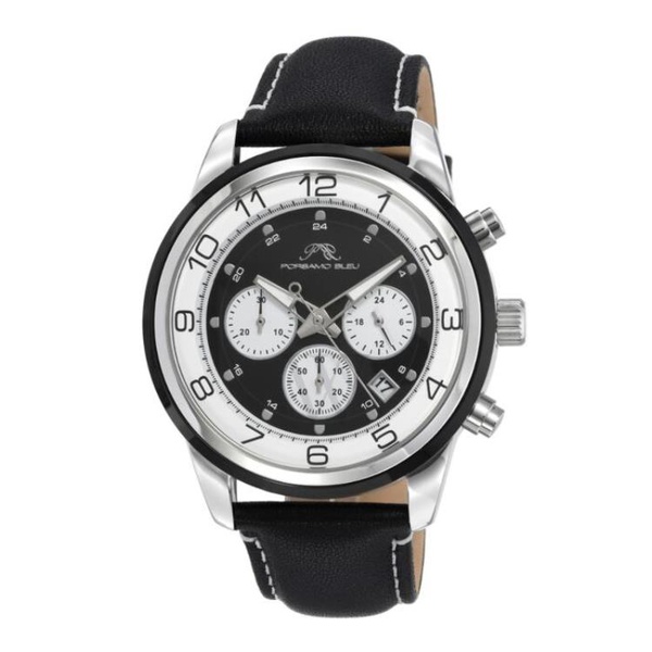  Porsamo Bleu MEN'S Arthur Chronograph Genuine Leather Black Dial Watch 1091BARL