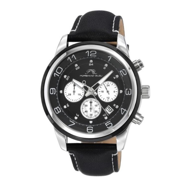  Porsamo Bleu MEN'S Arthur Chronograph Leather Black Dial Watch 1091AARL
