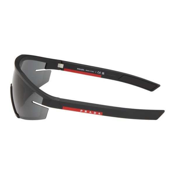  Prada Eyewear Black Linea Rossa Shield Sunglasses 241208M134011