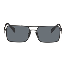 Prada Eyewear Black Rectangular Sunglasses 241208F005045