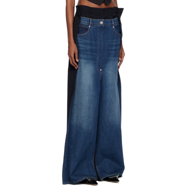  푸시버튼 Pushbutton Blue & Black Side Folded Jeans 241252F069022