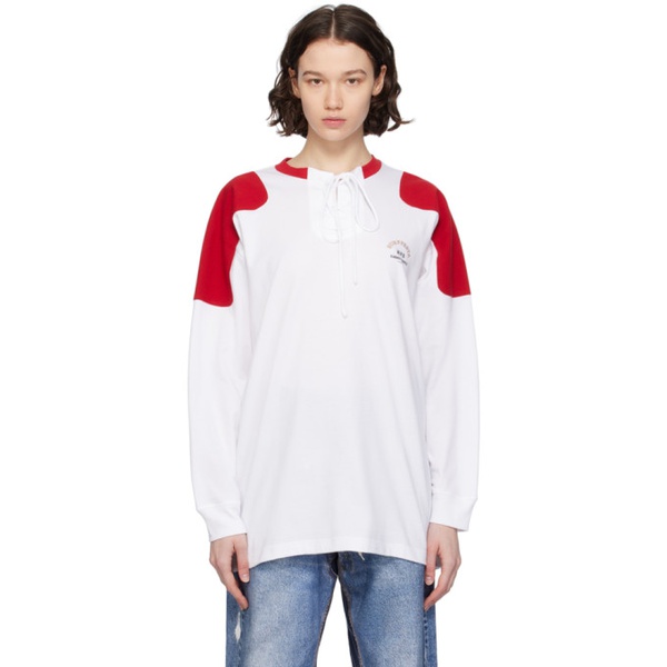  푸시버튼 Pushbutton White Self-Tie Long Sleeve T-Shirt 241252F110043