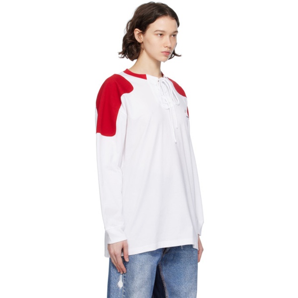  푸시버튼 Pushbutton White Self-Tie Long Sleeve T-Shirt 241252F110043