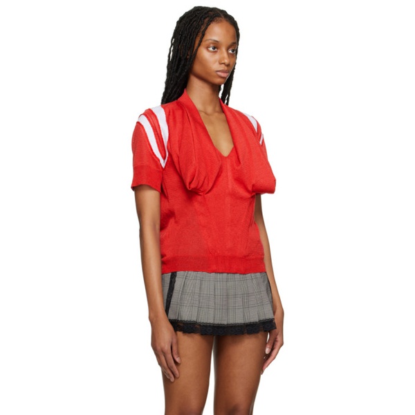  푸시버튼 Pushbutton Red V-Neck T-Shirt 231252F100004