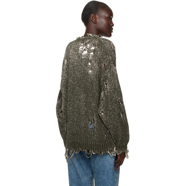  알썰틴 R13 Khaki Distressed Oversized Sweater 231021F096002
