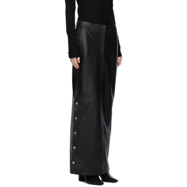  리메인 비르게르 크리스텐센 REMAIN Birger Christensen Black Press-Stud Leather Maxi Skirt 232985F093000