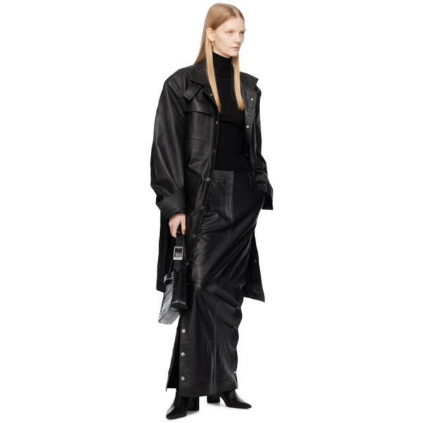  리메인 비르게르 크리스텐센 REMAIN Birger Christensen Black Press-Stud Leather Maxi Skirt 232985F093000