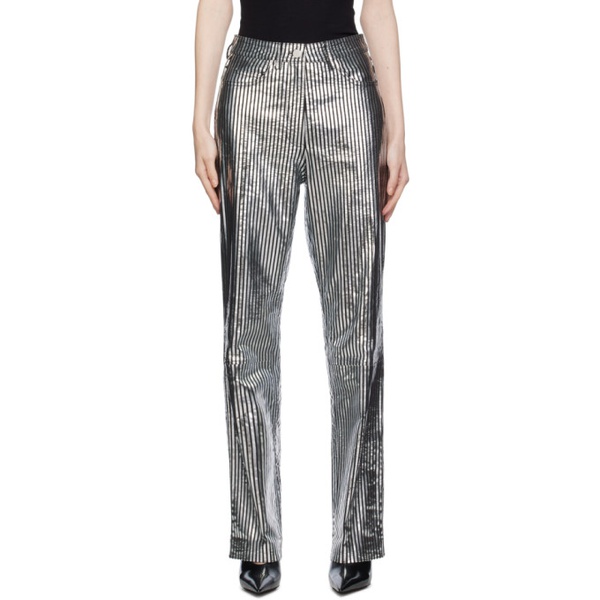  리메인 비르게르 크리스텐센 REMAIN Birger Christensen Black & Silver Striped Leather Pants 232985F084002