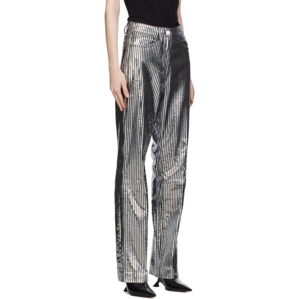  리메인 비르게르 크리스텐센 REMAIN Birger Christensen Black & Silver Striped Leather Pants 232985F084002