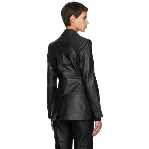  리메인 비르게르 크리스텐센 REMAIN Birger Christensen Black Fitted Leather Blazer 241985F064003