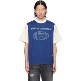 RICE NINE TEN Blue Switching T-Shirt 241223M213002