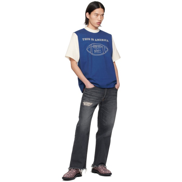  RICE NINE TEN Blue Switching T-Shirt 241223M213002
