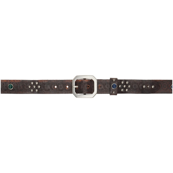  RRL Brown Studded Leather Belt 241435M131007
