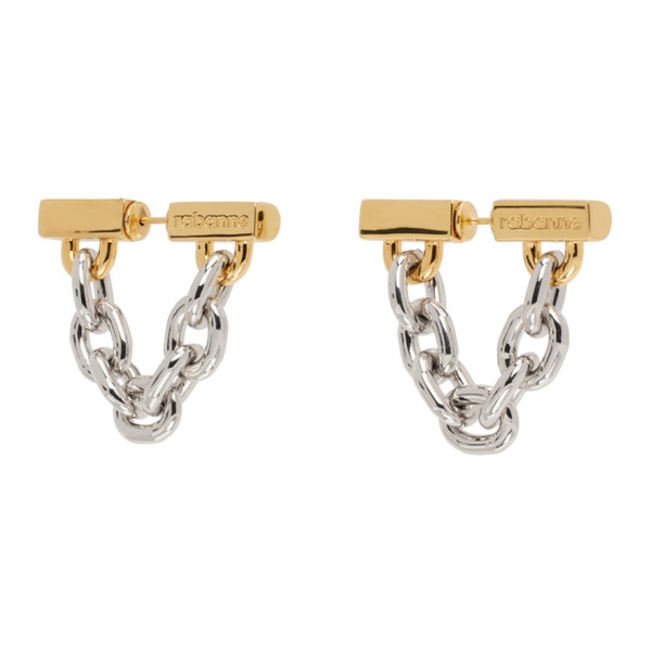  Rabanne Silver & Gold XL Link Chain Earrings 241605F022004