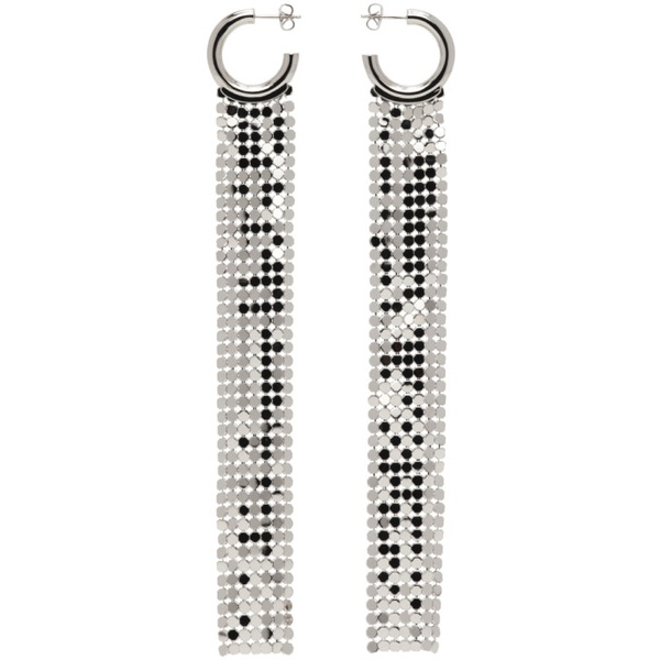  Rabanne Silver Pixel Long Hoop Earrings 232605F022018