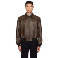 렉토 Recto Brown Zip Leather Jacket 232775M181001