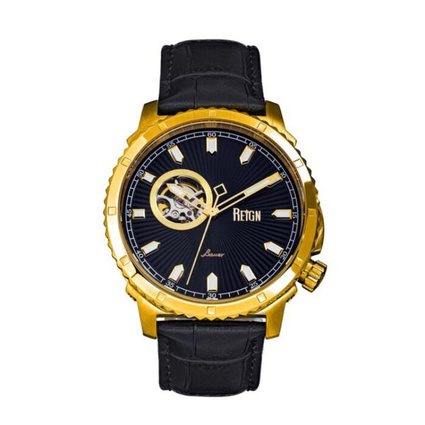  Reign MEN'S Bauer Genuine Leather Black Dial Watch REIRN6004