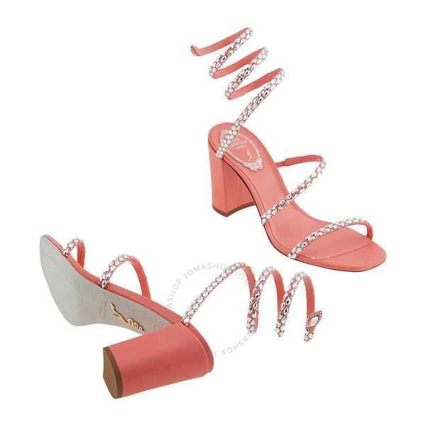  Rene Caovilla Ladies Coral Satin/Crystal Ab Strass Embellished Heels C11613-080-R0012033