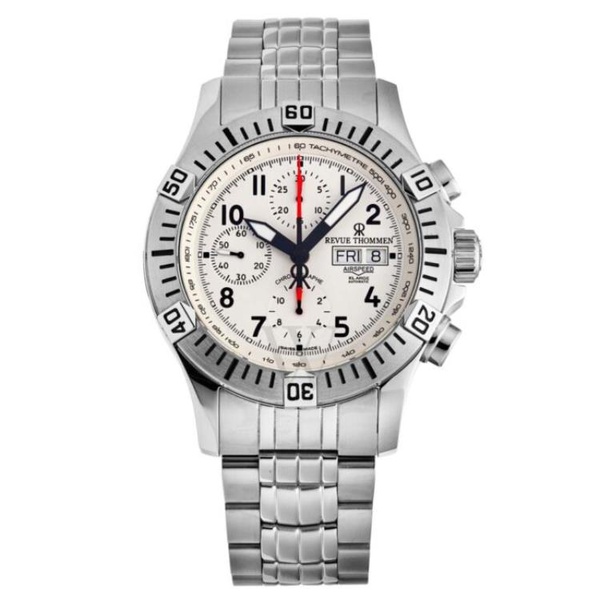  Revue Thommen MEN'S Airspeed X Large Chronograph Stainless Steel Silvery White Dial Watch 16071.6122