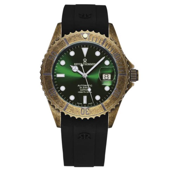  Revue Thommen MEN'S Diver Rubber Green Dial Watch 17571.2884