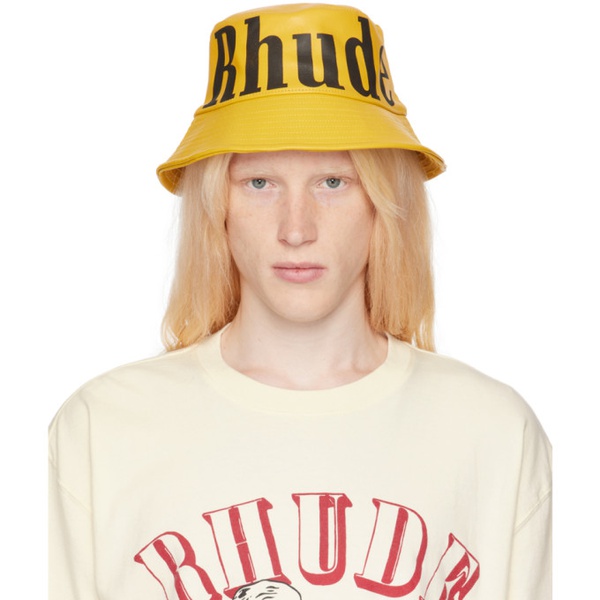  루드 Rhude Yellow Logo Leather Bucket Hat 241923M140004