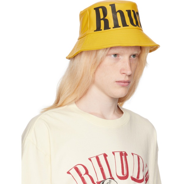  루드 Rhude Yellow Logo Leather Bucket Hat 241923M140004