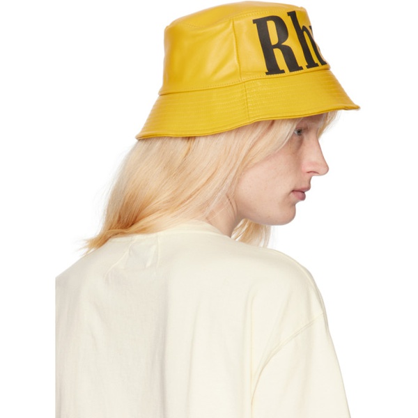  루드 Rhude Yellow Logo Leather Bucket Hat 241923M140004