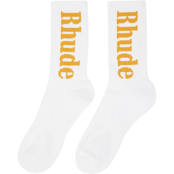  루드 Rhude Yellow & White RH Vertical Socks 241923M220009