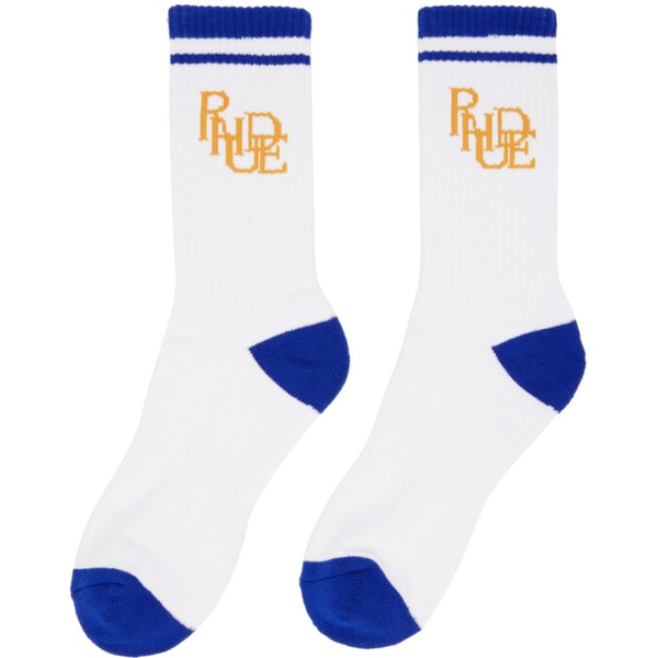  루드 Rhude White & Blue Scribble Socks 241923M220007