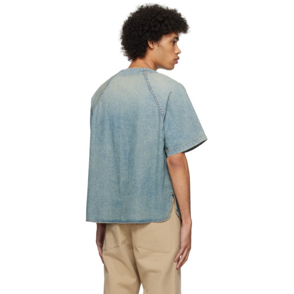  루드 Rhude Blue Embroidered Denim Shirt 241923M192004