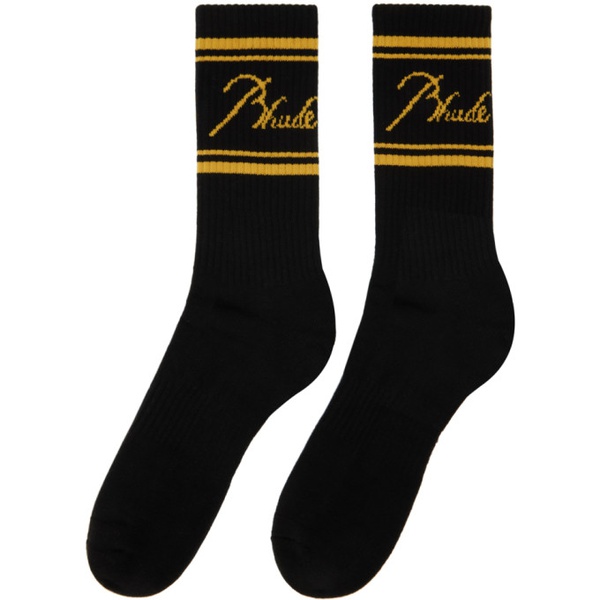  루드 Rhude Black Script Logo Socks 241923M220023