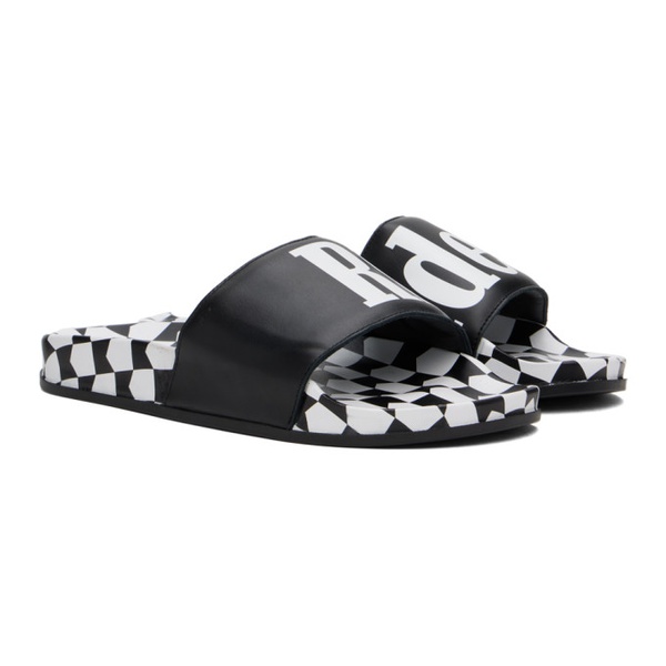  루드 Rhude Black Checkered Leather Slides 241923M234000