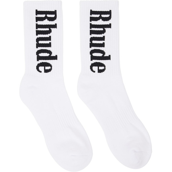  루드 Rhude White RH Vertical Socks 242923M220000