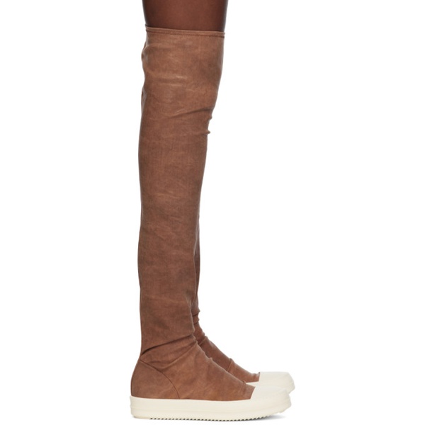  릭 오웬스 다크쉐도우 릭 오웬스 Rick Owens DRKSHDW Burgundy High Sock Sneaks Boots 241126F115006