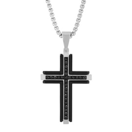 Robert Alton 1CT Black Diamond Stainless Steel with Black & White Finish Cross Pendant TS18227