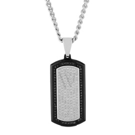 Robert Alton 7/8ctw White and Black Diamond with Black Finish Stainless Steel Dog Tag Pendant TS16717