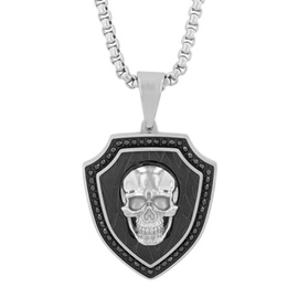 Robert Alton 1/2CTW Black Diamond Stainless Steel with Black & White Finish Skull Pendant TS18790
