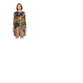 Roberto Cavalli Ladies Paradise Found Print Peplum Satin Dress JQT116-4PS01-D0136