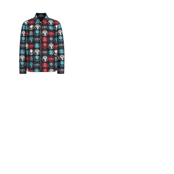  Roberto Cavalli Mens Black / Multicolor Embroidered Lucky Coin Shirt Jacket IMR801-FY024-D0141
