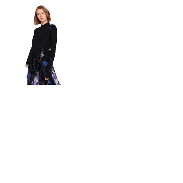  Roberto Cavalli Ladies Black Flared Sweater With Floral Trim JQM675-MQ013-05051