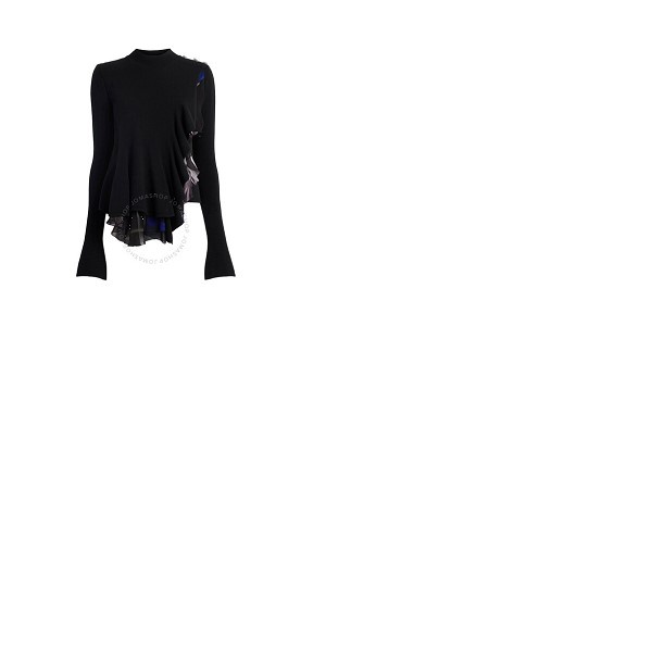  Roberto Cavalli Ladies Black Flared Sweater With Floral Trim JQM675-MQ013-05051