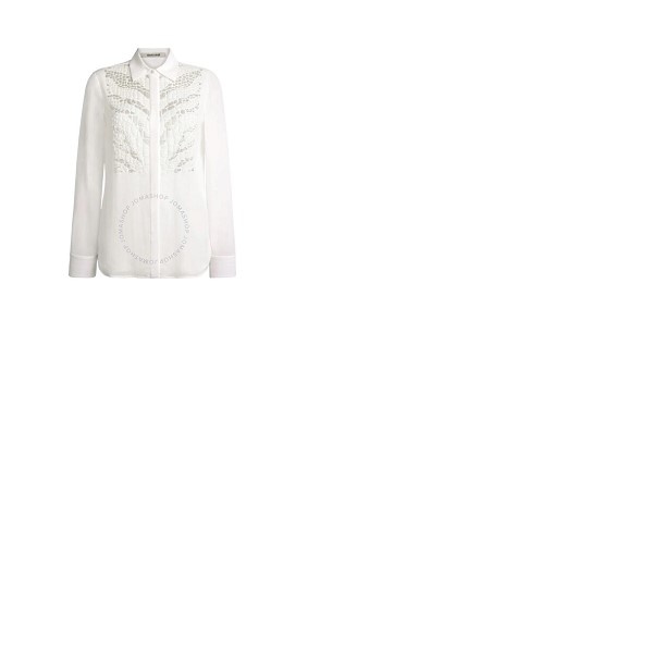  Roberto Cavalli Ladies White Cocco Zebra Silk Georgette Shirt JQR713-GG001-00052
