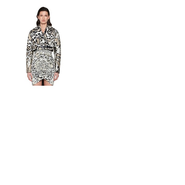  Roberto Cavalli Ladies Cropped Ocelot Pattern Jacquard Caban Jacket HWT502-LU039-D0027