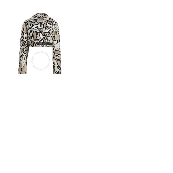  Roberto Cavalli Ladies Cropped Ocelot Pattern Jacquard Caban Jacket HWT502-LU039-D0027