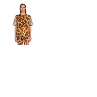 Roberto Cavalli Ladies Giraffe Chine And Leopard Printed Cotton T-shirt KQT681-3PU23-D3705