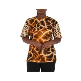 Roberto Cavalli Ladies Giraffe Chine And Leopard Printed Cotton T-shirt KQT681-3PU23-D3705