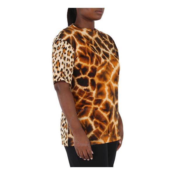  Roberto Cavalli Ladies Giraffe Chine And Leopard Printed Cotton T-shirt KQT681-3PU23-D3705