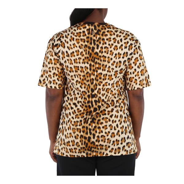  Roberto Cavalli Ladies Giraffe Chine And Leopard Printed Cotton T-shirt KQT681-3PU23-D3705