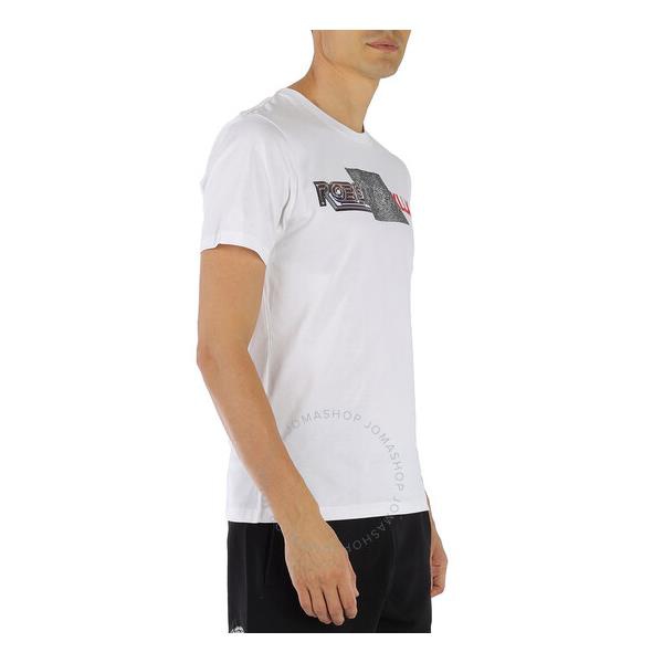  Roberto Cavalli White Hotfix Crystal Logo Cotton T-shirt KNR607-JD060-00053